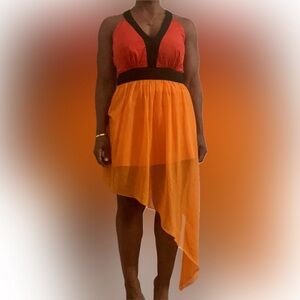 Bebe. Asymmetric color block dress. Size M
